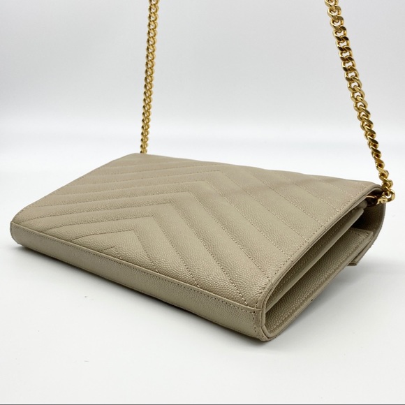 SAINT LAURENT Grain De Poudre Matelasse Chevron Monogram Crossbody Bag Nude - Picture 4 of 10